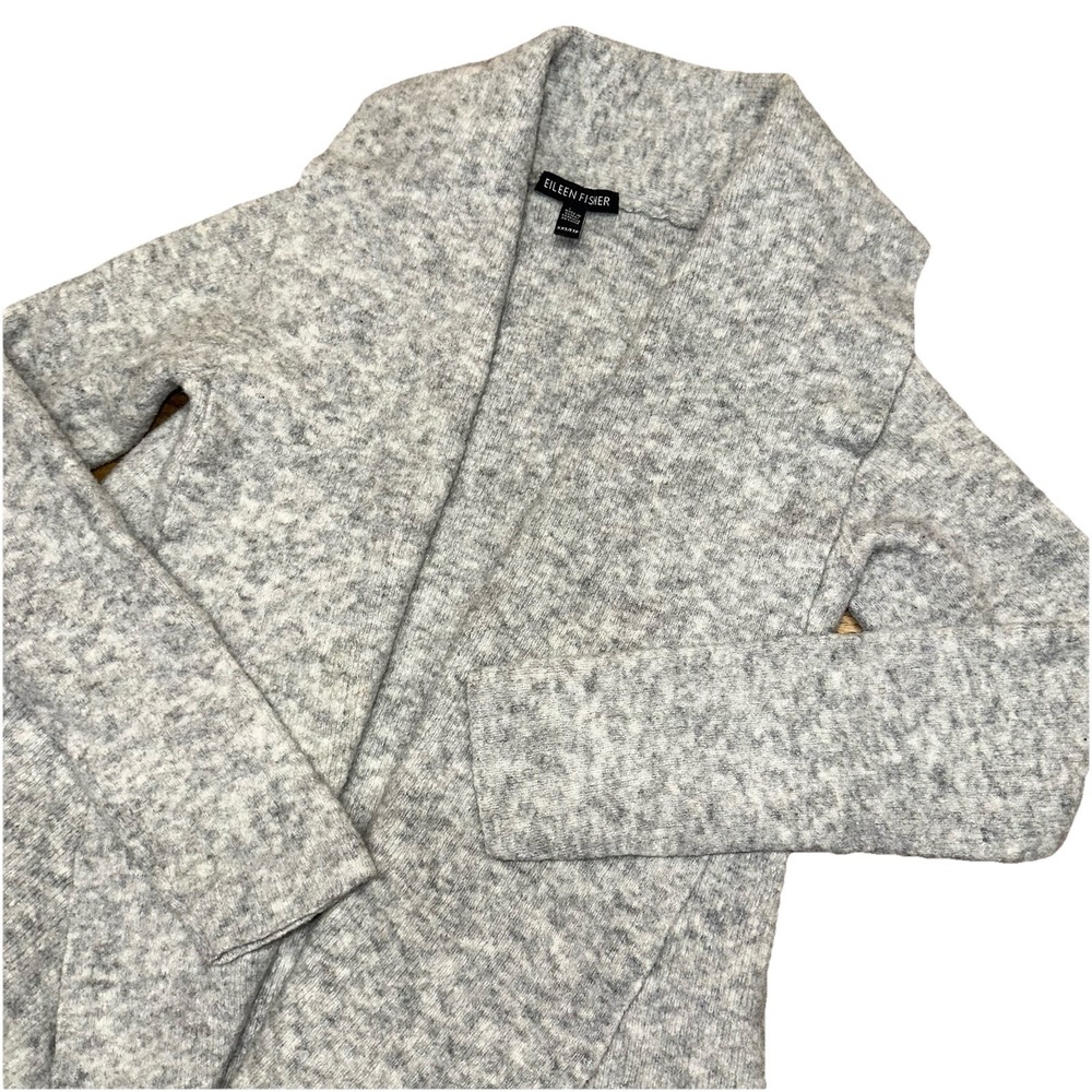 Eileen Fisher Gray‎ Wool Blend Open Front Knit Cardigan Sweater Women's XXS